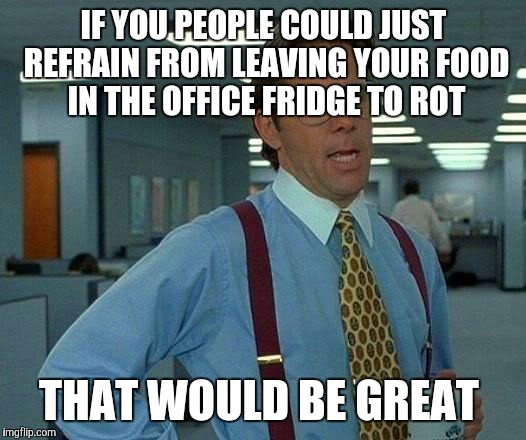 That Would Be Great Meme | IF YOU PEOPLE COULD JUST REFRAIN FROM LEAVING YOUR FOOD IN THE OFFICE FRIDGE TO ROT; THAT WOULD BE GREAT | image tagged in memes,that would be great | made w/ Imgflip meme maker