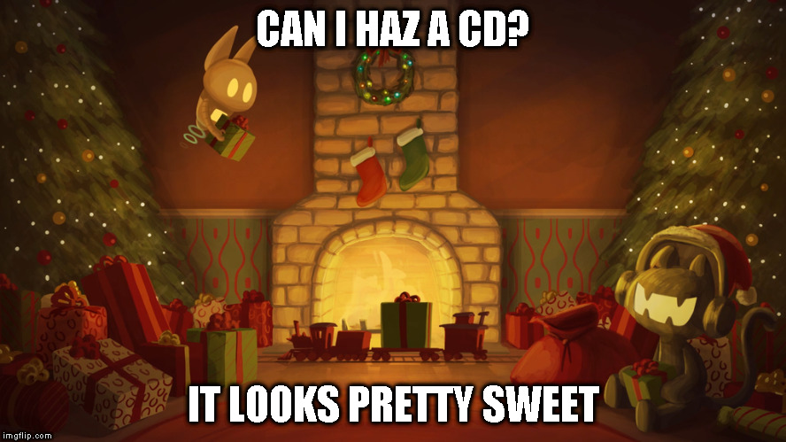 CAN I HAZ A CD? IT LOOKS PRETTY SWEET | image tagged in monstercat,christmas cat | made w/ Imgflip meme maker