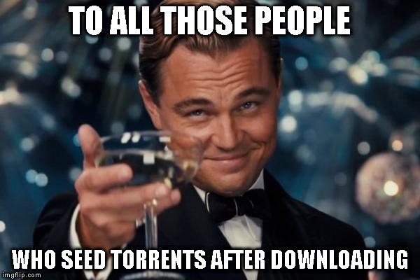Leonardo Dicaprio Cheers Meme | TO ALL THOSE PEOPLE; WHO SEED TORRENTS AFTER DOWNLOADING | image tagged in memes,leonardo dicaprio cheers,internet,congrats | made w/ Imgflip meme maker