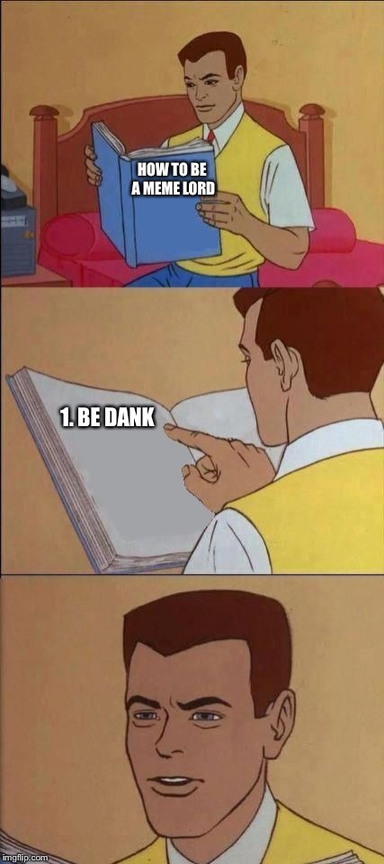 Book of Idiots | HOW TO BE A MEME LORD; 1. BE DANK | image tagged in book of idiots | made w/ Imgflip meme maker