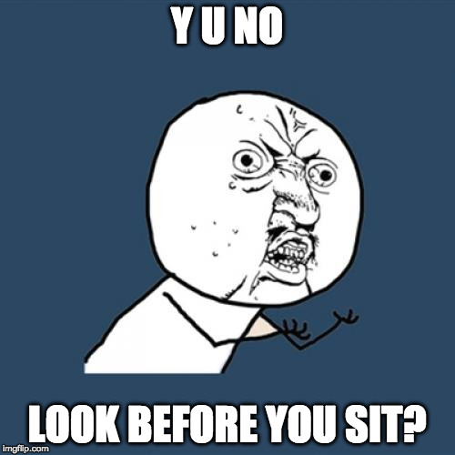 Y U No Meme | Y U NO LOOK BEFORE YOU SIT? | image tagged in memes,y u no | made w/ Imgflip meme maker