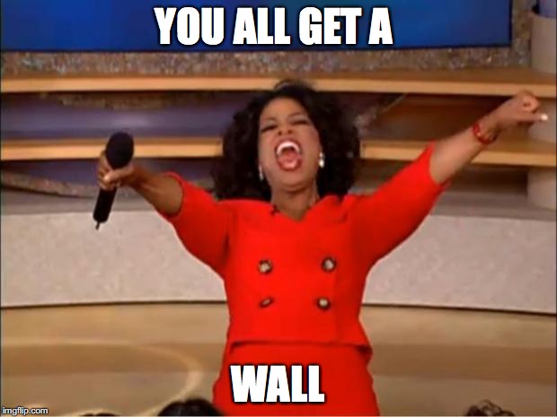 when trump is the president | YOU ALL GET A; WALL | image tagged in memes,oprah you get a | made w/ Imgflip meme maker