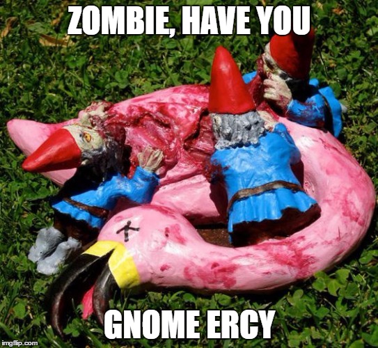 Did I see it's Zombie week? | ZOMBIE, HAVE YOU; GNOME ERCY | image tagged in zombie week | made w/ Imgflip meme maker