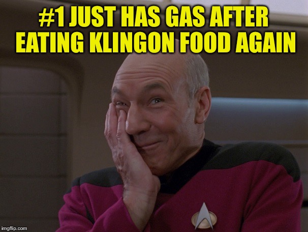Picard Holding In A Laugh | #1 JUST HAS GAS AFTER EATING KLINGON FOOD AGAIN | image tagged in picard holding in a laugh | made w/ Imgflip meme maker