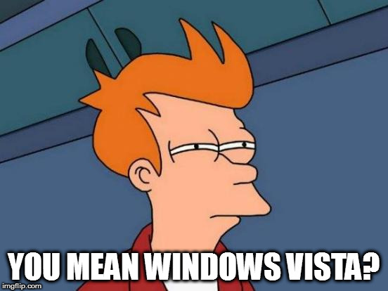 Futurama Fry Meme | YOU MEAN WINDOWS VISTA? | image tagged in memes,futurama fry | made w/ Imgflip meme maker