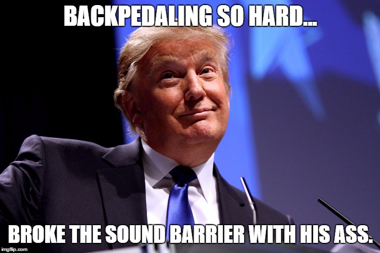 Donald Trump No2 | BACKPEDALING SO HARD... BROKE THE SOUND BARRIER WITH HIS ASS. | image tagged in donald trump,winning,president,lies | made w/ Imgflip meme maker