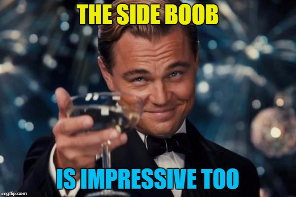 Leonardo Dicaprio Cheers Meme | THE SIDE BOOB IS IMPRESSIVE TOO | image tagged in memes,leonardo dicaprio cheers | made w/ Imgflip meme maker