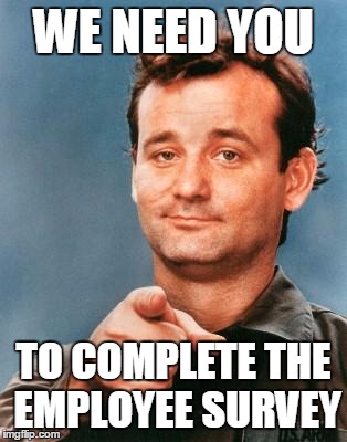 Bill Murray You're Awesome | WE NEED YOU; TO COMPLETE THE EMPLOYEE SURVEY | image tagged in bill murray you're awesome | made w/ Imgflip meme maker