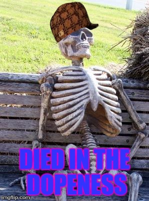 Waiting Skeleton Meme | DIED IN THE DOPENESS | image tagged in memes,waiting skeleton,scumbag | made w/ Imgflip meme maker