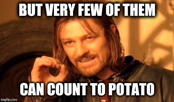 One Does Not Simply Meme | BUT VERY FEW OF THEM CAN COUNT TO POTATO | image tagged in memes,one does not simply | made w/ Imgflip meme maker