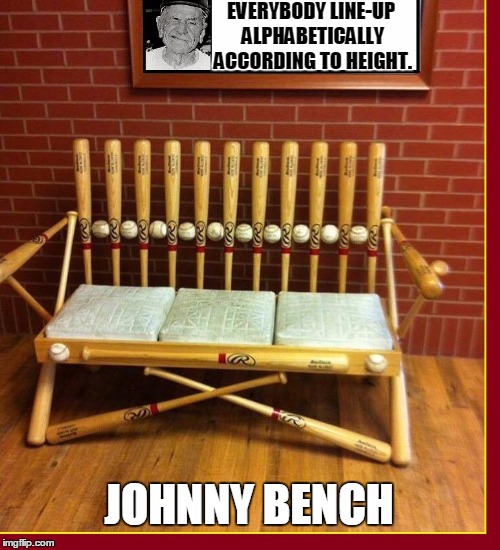 Take Me Out to the Ballgame | EVERYBODY LINE-UP ALPHABETICALLY ACCORDING TO HEIGHT. JOHNNY BENCH | image tagged in vince vance,casey stengel,johnny bench,baseball | made w/ Imgflip meme maker
