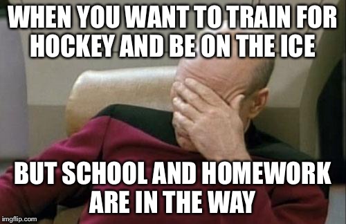 Captain Picard Facepalm | WHEN YOU WANT TO TRAIN FOR HOCKEY AND BE ON THE ICE; BUT SCHOOL AND HOMEWORK ARE IN THE WAY | image tagged in memes,captain picard facepalm | made w/ Imgflip meme maker