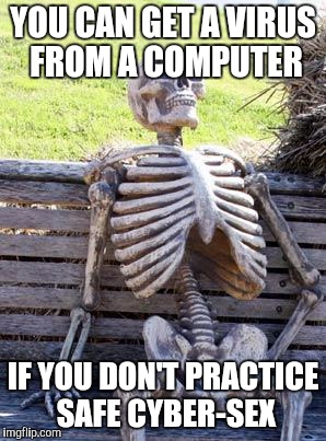 Waiting Skeleton Meme | YOU CAN GET A VIRUS FROM A COMPUTER IF YOU DON'T PRACTICE SAFE CYBER-SEX | image tagged in memes,waiting skeleton | made w/ Imgflip meme maker