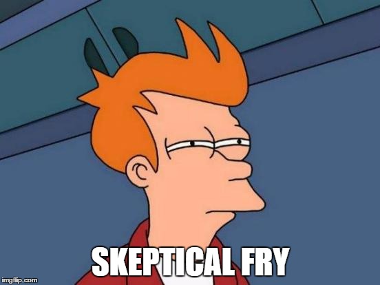 Futurama Fry Meme | SKEPTICAL FRY | image tagged in memes,futurama fry | made w/ Imgflip meme maker