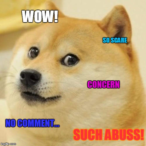 Doge Meme | WOW! SO SCARE; CONCERN; NO COMMENT... SUCH ABUSS! | image tagged in memes,doge | made w/ Imgflip meme maker