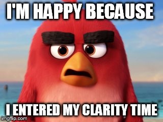 Angry Birds | I'M HAPPY BECAUSE; I ENTERED MY CLARITY TIME | image tagged in angry birds | made w/ Imgflip meme maker