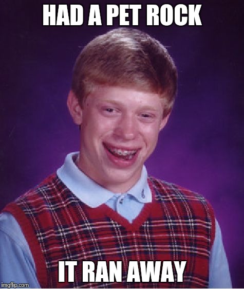 Bad Luck Brian | HAD A PET ROCK; IT RAN AWAY | image tagged in memes,bad luck brian | made w/ Imgflip meme maker