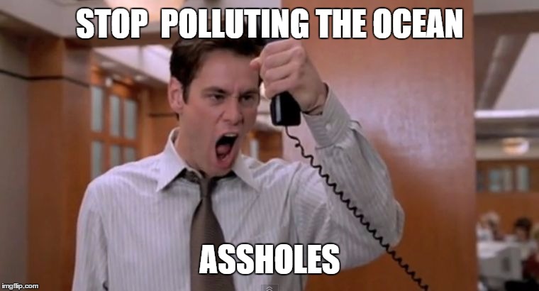 Stop breaking the law asshole | STOP  POLLUTING THE OCEAN; ASSHOLES | image tagged in stop breaking the law asshole,AdviceAnimals | made w/ Imgflip meme maker