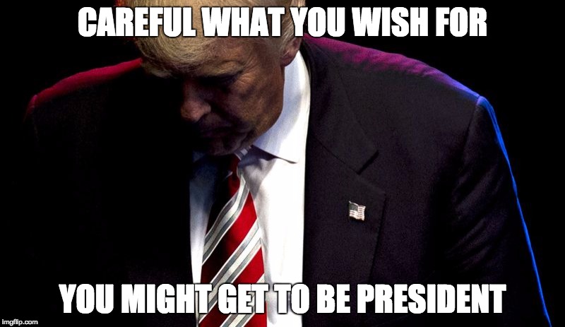 oooopppps i wished | CAREFUL WHAT YOU WISH FOR; YOU MIGHT GET TO BE PRESIDENT | image tagged in donald trump,president,wish,bad luck brian | made w/ Imgflip meme maker