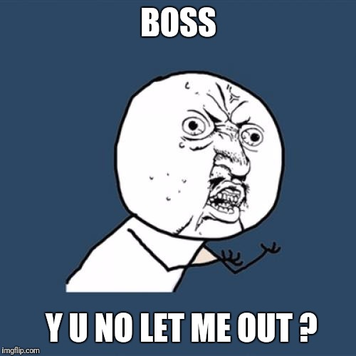 Y U No Meme | BOSS Y U NO LET ME OUT ? | image tagged in memes,y u no | made w/ Imgflip meme maker