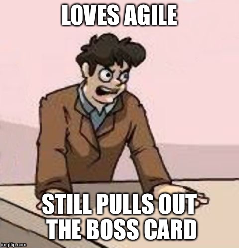 Boardroom Boss | LOVES AGILE STILL PULLS OUT THE BOSS CARD | image tagged in boardroom boss | made w/ Imgflip meme maker