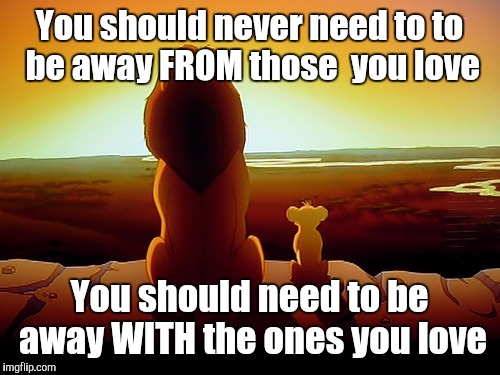 Lion King Meme | You should never need to to be away FROM those  you love; You should need to be away WITH the ones you love | image tagged in memes,lion king | made w/ Imgflip meme maker