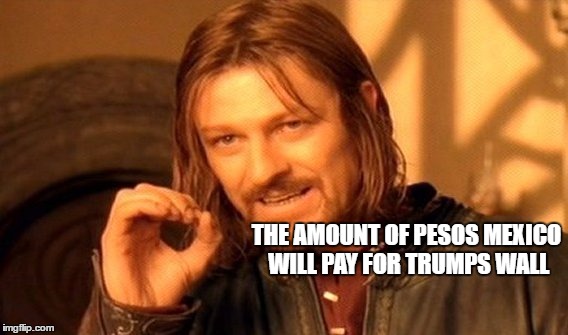 One Does Not Simply Meme | THE AMOUNT OF PESOS MEXICO WILL PAY FOR TRUMPS WALL | image tagged in memes,one does not simply | made w/ Imgflip meme maker