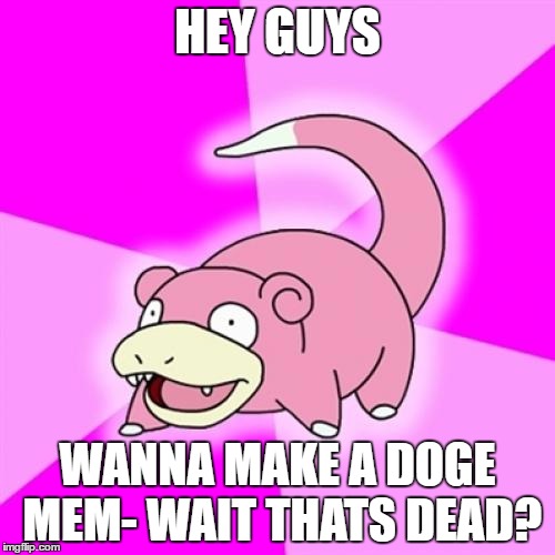 Slowpoke | HEY GUYS; WANNA MAKE A DOGE MEM- WAIT THATS DEAD? | image tagged in memes,slowpoke | made w/ Imgflip meme maker