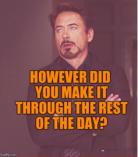 Face You Make Robert Downey Jr Meme | HOWEVER DID YOU MAKE IT THROUGH THE REST OF THE DAY? | image tagged in memes,face you make robert downey jr | made w/ Imgflip meme maker