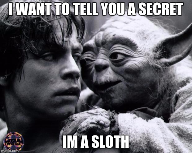 Yoda & Luke | I WANT TO TELL YOU A SECRET; IM A SLOTH | image tagged in yoda  luke | made w/ Imgflip meme maker