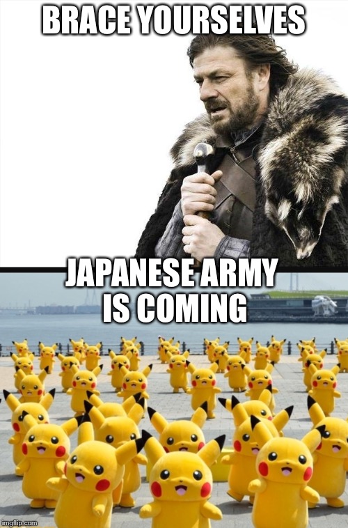 BRACE YOURSELVES; JAPANESE ARMY IS COMING | image tagged in brace yourselves x is coming | made w/ Imgflip meme maker