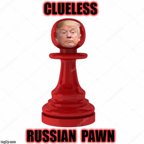 Trump:  Clueless Russian Pawn | CLUELESS; RUSSIAN  PAWN | image tagged in trump,russia,pawn | made w/ Imgflip meme maker