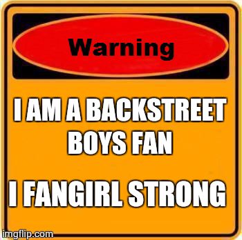 Warning Sign | I AM A BACKSTREET BOYS FAN; I FANGIRL STRONG | image tagged in memes,warning sign | made w/ Imgflip meme maker