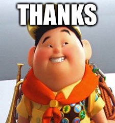Russell | THANKS | image tagged in russell | made w/ Imgflip meme maker