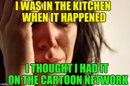 First World Problems Meme | I WAS IN THE KITCHEN WHEN IT HAPPENED I THOUGHT I HAD IT ON THE CARTOON NETWORK | image tagged in memes,first world problems | made w/ Imgflip meme maker