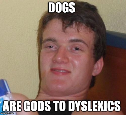 10 Guy | DOGS; ARE GODS TO DYSLEXICS | image tagged in memes,10 guy | made w/ Imgflip meme maker