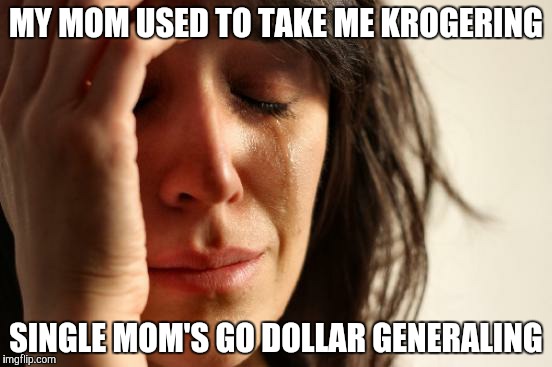 First World Problems | MY MOM USED TO TAKE ME KROGERING; SINGLE MOM'S GO DOLLAR GENERALING | image tagged in memes,first world problems | made w/ Imgflip meme maker
