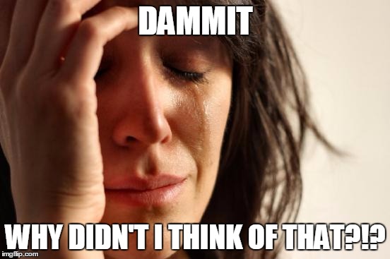 First World Problems Meme | DAMMIT; WHY DIDN'T I THINK OF THAT?!? | image tagged in memes,first world problems | made w/ Imgflip meme maker