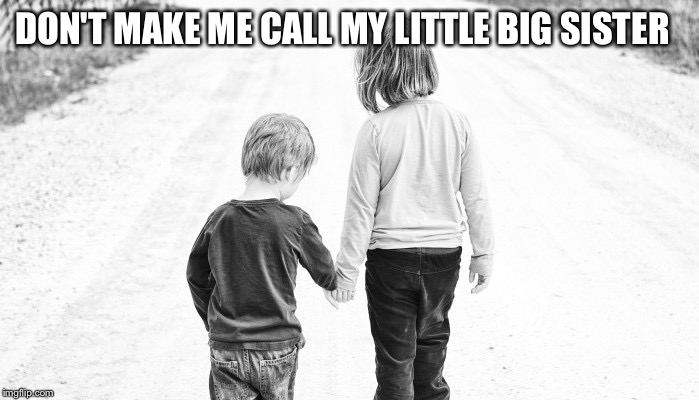 Big sister Little brother | DON'T MAKE ME CALL MY LITTLE BIG SISTER | image tagged in big sister little brother | made w/ Imgflip meme maker
