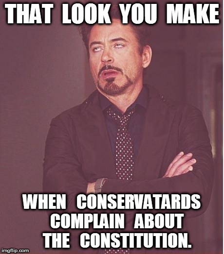 That look you make | THAT  LOOK  YOU  MAKE; WHEN   CONSERVATARDS   COMPLAIN   ABOUT   THE   CONSTITUTION. | image tagged in memes,face you make robert downey jr | made w/ Imgflip meme maker