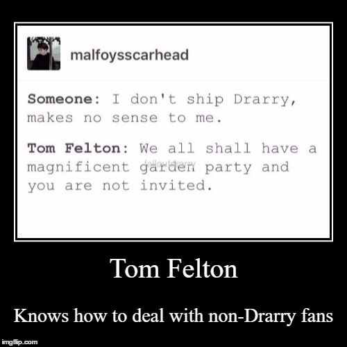 Tom Felton | Knows how to deal with non-Drarry fans | image tagged in funny,demotivationals | made w/ Imgflip demotivational maker