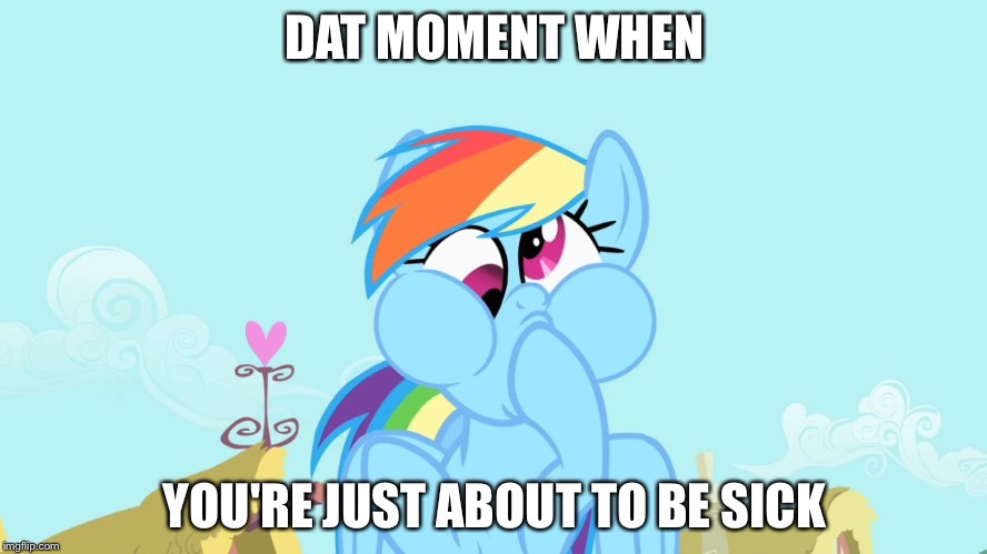 funny rainbow dash mlp | DAT MOMENT WHEN; YOU'RE JUST ABOUT TO BE SICK | image tagged in funny rainbow dash mlp | made w/ Imgflip meme maker