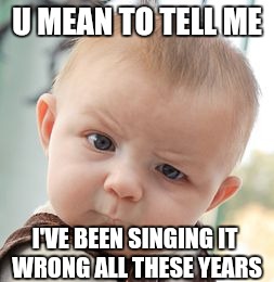 Skeptical Baby Meme | U MEAN TO TELL ME I'VE BEEN SINGING IT WRONG ALL THESE YEARS | image tagged in memes,skeptical baby | made w/ Imgflip meme maker