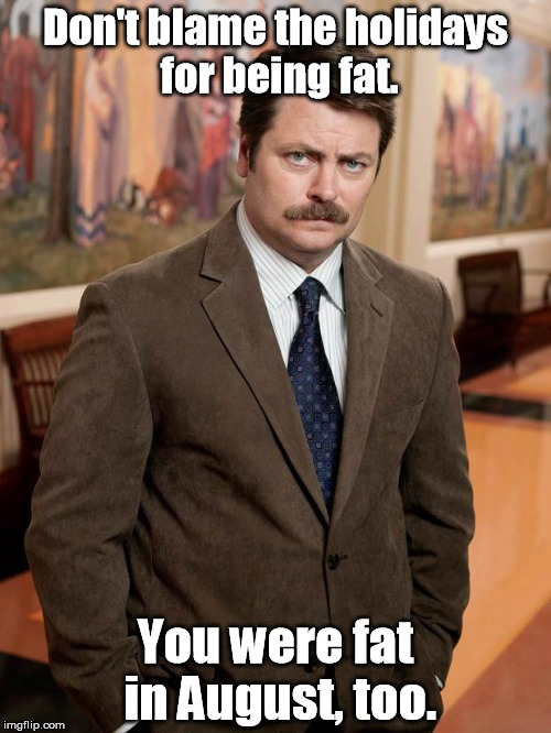 Belt size: Equator | Don't blame the holidays for being fat. You were fat in August, too. | image tagged in ron swanson,memes,meme | made w/ Imgflip meme maker