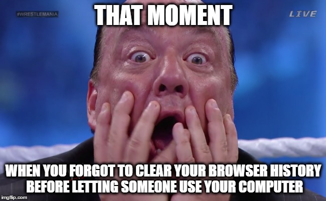 Clearing Browser  | THAT MOMENT; WHEN YOU FORGOT TO CLEAR YOUR BROWSER HISTORY BEFORE LETTING SOMEONE USE YOUR COMPUTER | image tagged in memes | made w/ Imgflip meme maker