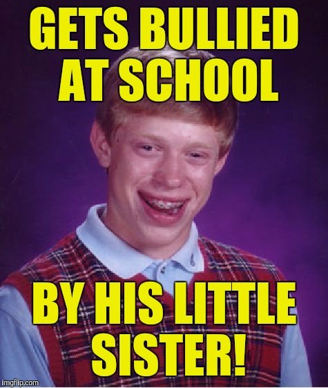 Another homeschooled meme! :) | GETS BULLIED AT SCHOOL; BY HIS LITTLE SISTER! | image tagged in memes,bad luck brian | made w/ Imgflip meme maker