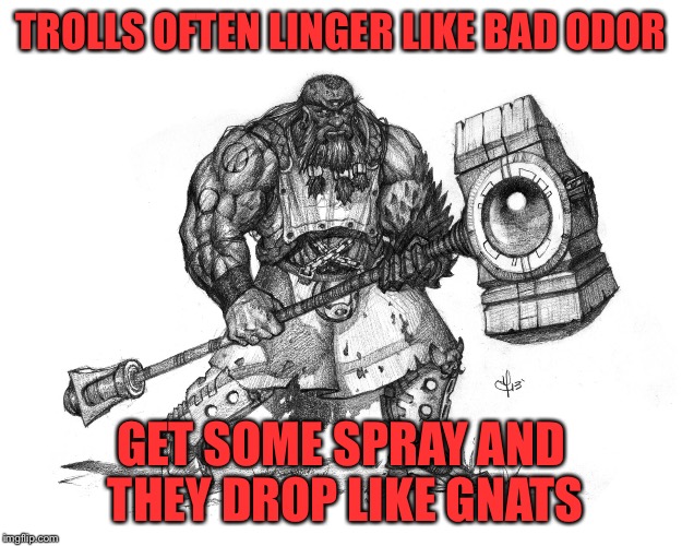 Troll Smasher | TROLLS OFTEN LINGER LIKE BAD ODOR; GET SOME SPRAY AND THEY DROP LIKE GNATS | image tagged in troll smasher | made w/ Imgflip meme maker
