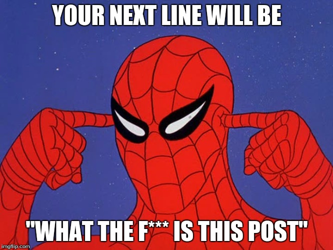 spiderman's bizarre memes | YOUR NEXT LINE WILL BE; "WHAT THE F*** IS THIS POST" | image tagged in jojo's bizarre adventure,60s spiderman | made w/ Imgflip meme maker