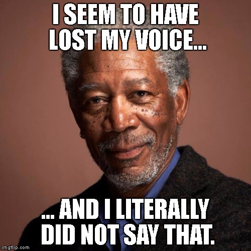 i'm really getting tired of people putting quotes over images of celebrities who never said them. so i'm doing it too. | I SEEM TO HAVE LOST MY VOICE... ... AND I LITERALLY DID NOT SAY THAT. | image tagged in morgan freeman | made w/ Imgflip meme maker