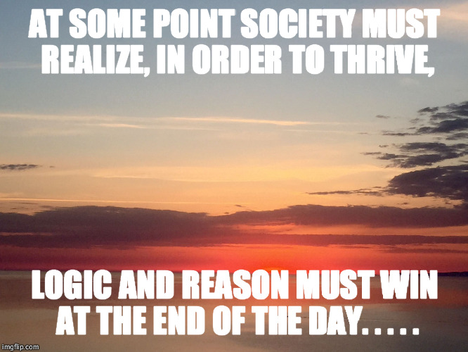 Sunrise Bullsh*t | AT SOME POINT SOCIETY MUST REALIZE, IN ORDER TO THRIVE, LOGIC AND REASON MUST WIN AT THE END OF THE DAY. . . . . | image tagged in sunrise bullsht | made w/ Imgflip meme maker